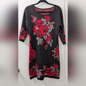 Floral Knit Sweater - Black and Red